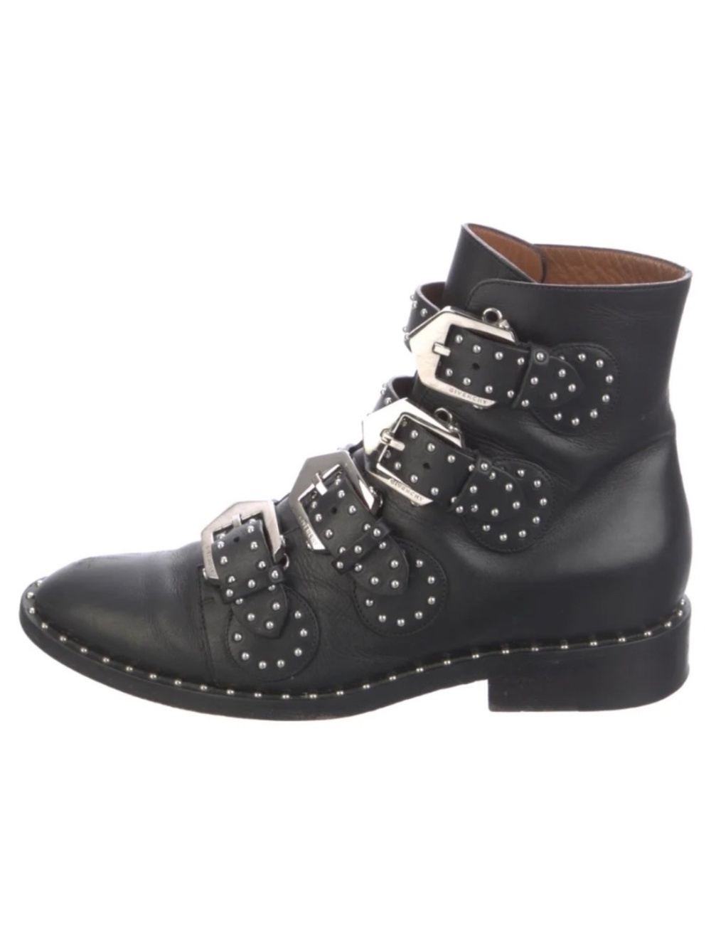 Givenchy Paris Black Studded Buckle womens Leather Boots